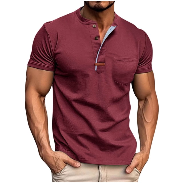 pstuiky Camisa de manga corta para hombre, Blusa de manga corta con cuello vuelto, bolsillos y botones de color liso para hombre ropa de hombre xxxl