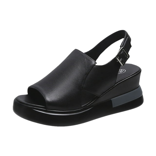 Sandales Élégantes pour Femmes Mode Décontractée Boucles Solides Compensées Chaussures Romaines Confortables pour Dames