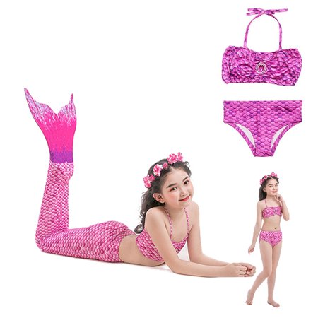 

Zacharyer 3 PCS Set Swimsuit Girls Mermaid Tails for Swimming Bathing Suit Swimwear Swimsuit Bikini Set Mermaid Costume