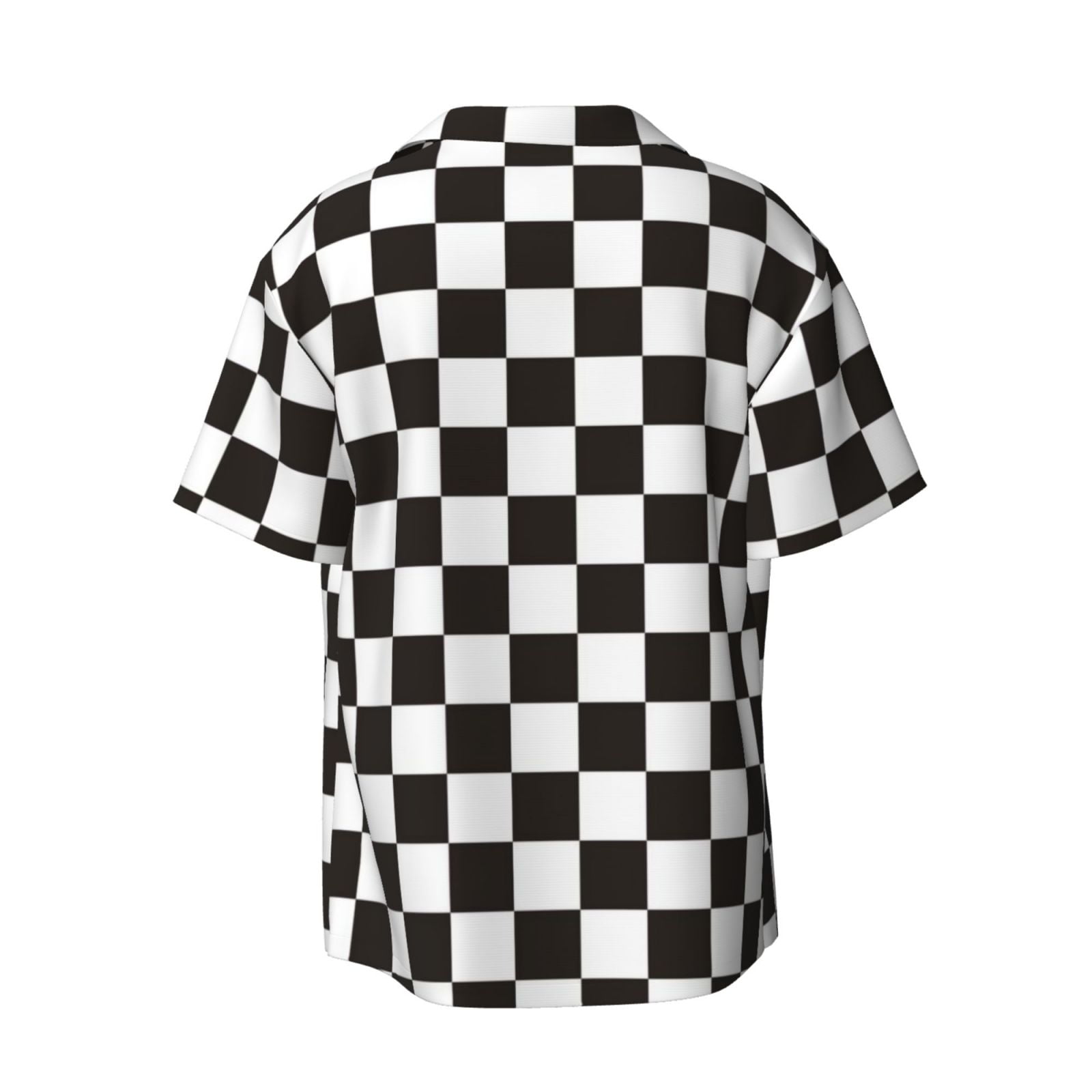 Haiem Black and White Checkerboard Men's Casual Shirts Short
