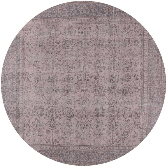 Ahgly Company Indoor Round Mid-Century Modern Rose Purple Oriental Area Rugs, 4' Round