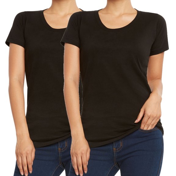 9 Crowns Women's Extra Slim Fit V-Neck Crew 2-Pack 3-Pack Tees (2 Crew Neck Black, XS)