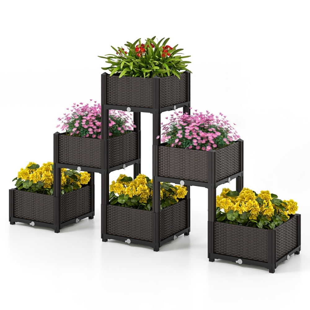 YYAo Garden Bed,Vegetables Growing Box,2 Set Elevated Plastic Raised Garden Bed Planter Kit for Flower Vegetable Grow-Brown