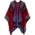 thumbnail image 1 of Women's Vintage Pattern Printed Winter Poncho Cape Shawl (Series 2-Red), 1 of 6