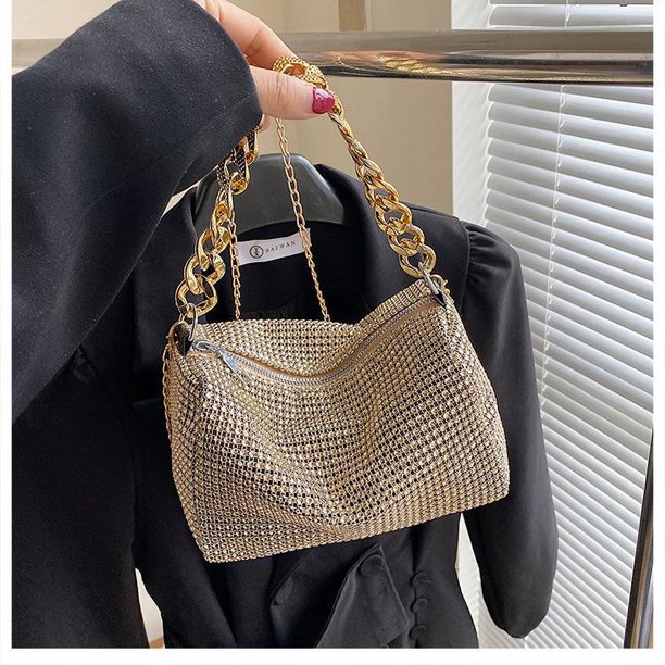 Bolso de hombro brillante de diseñador de lujo para mujer, bolso de mano de noche brillante, monederos de fiesta, dorado y plateado, nuevo, 2023