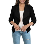 Beecarchil Womens Blazer Casual Lightweight 3/4 Sleeve Open Front Jacket S-XL