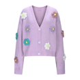 thumbnail image 4 of Women'S Ribbed Knit Cardigans Pretty Flowers Button Up Sweater Coat Long Sleeve Open Front Cropped Knitted Cardigan, 4 of 8