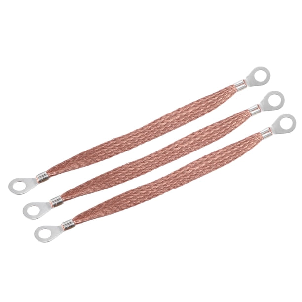 Auto Cobre Motor Tierra Correa Cable 7.87" x 8mm Anillos Terminal 3uds