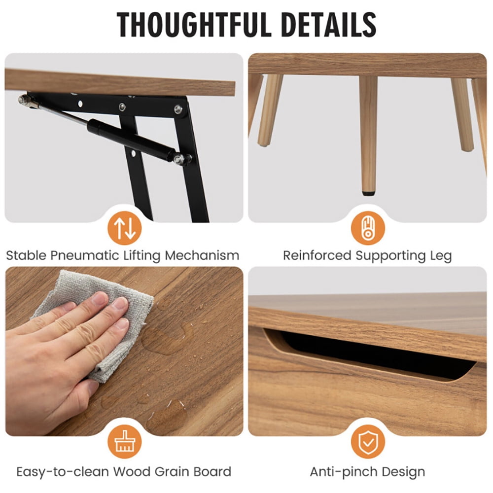 Finihen Coffee Table, Lift Top Coffee Table, 47 Inch Lift Top Coffee Table with 2 Hidden Compartments, for Living Room, Reception Room, Office, Brown Finihen Coffee Table, Lift Top Coffee Table, 47 Inch Lift Top Coffee Table with 2 Hidden Compartments, for Living Room, Reception Room, Office, Brown