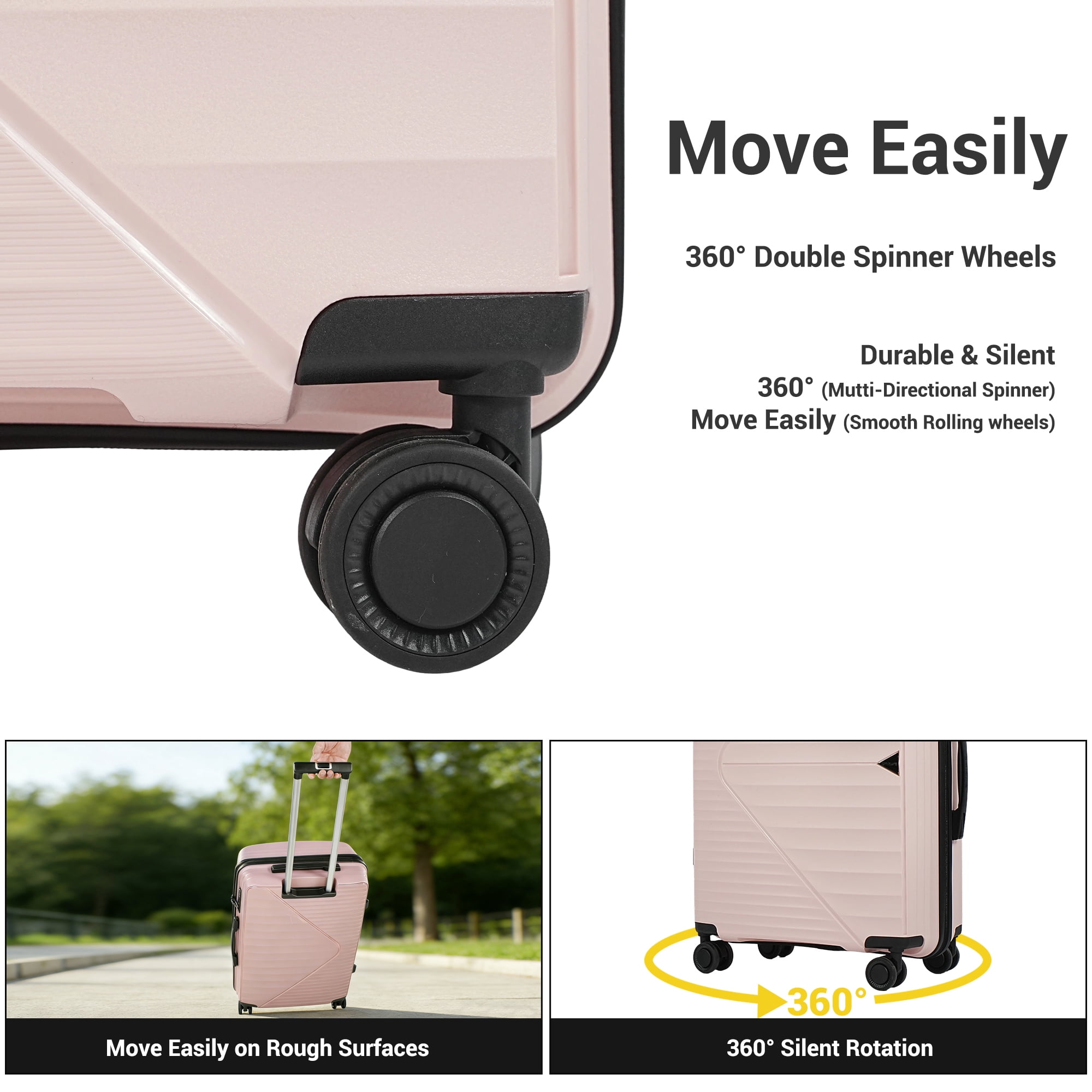 Smicure Luggage Sets 3 Piece with Spinner Wheel, Hardside Suitcase Set with TSA Lock, Lightweight Travel Luggage for Men and Women, Pink