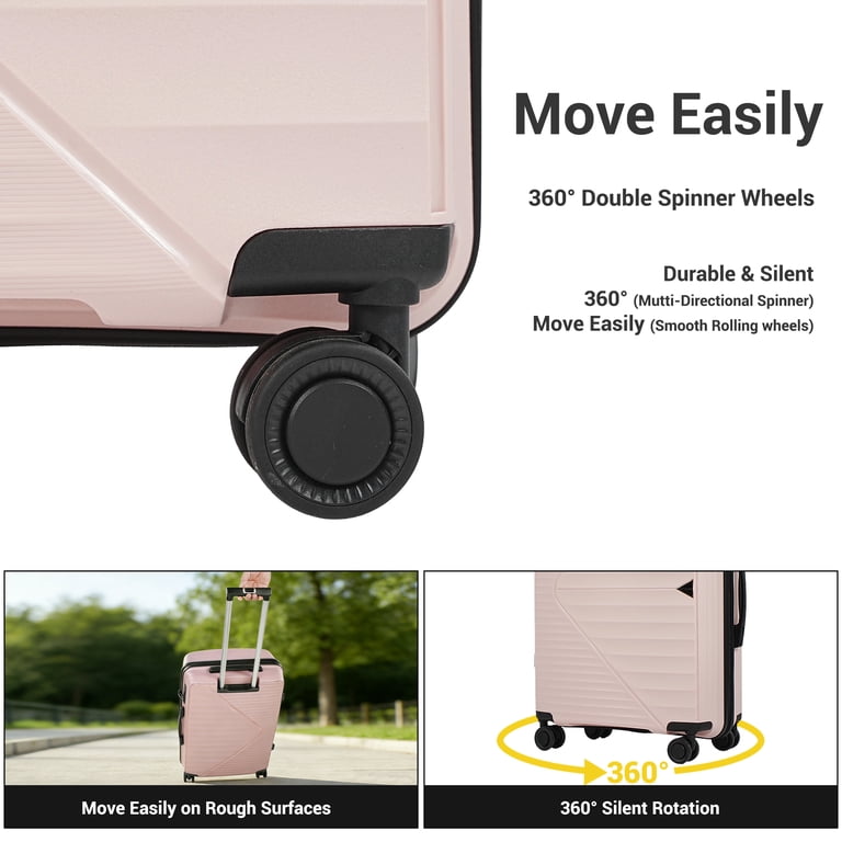 SMICURE 3-Piece Hardside Luggage Set With Travel Bag, Pink photo 5