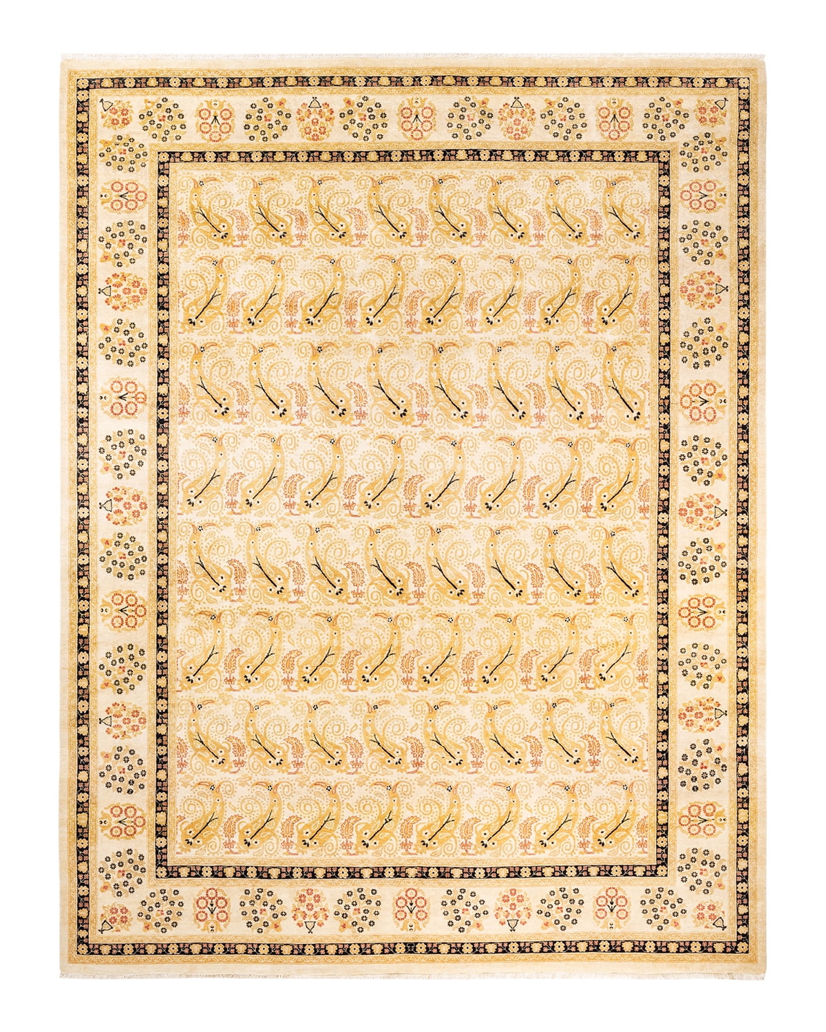 Hand-Knotted Ivory Wool Artisanal Area Rug, 9' x 12'