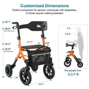 MAXWALK 12 All-Terrain Rollator Walker for Tall Users – Adjustable Height (Fits 56 to 7), Removable Seat, Lightweight Frame, Orange