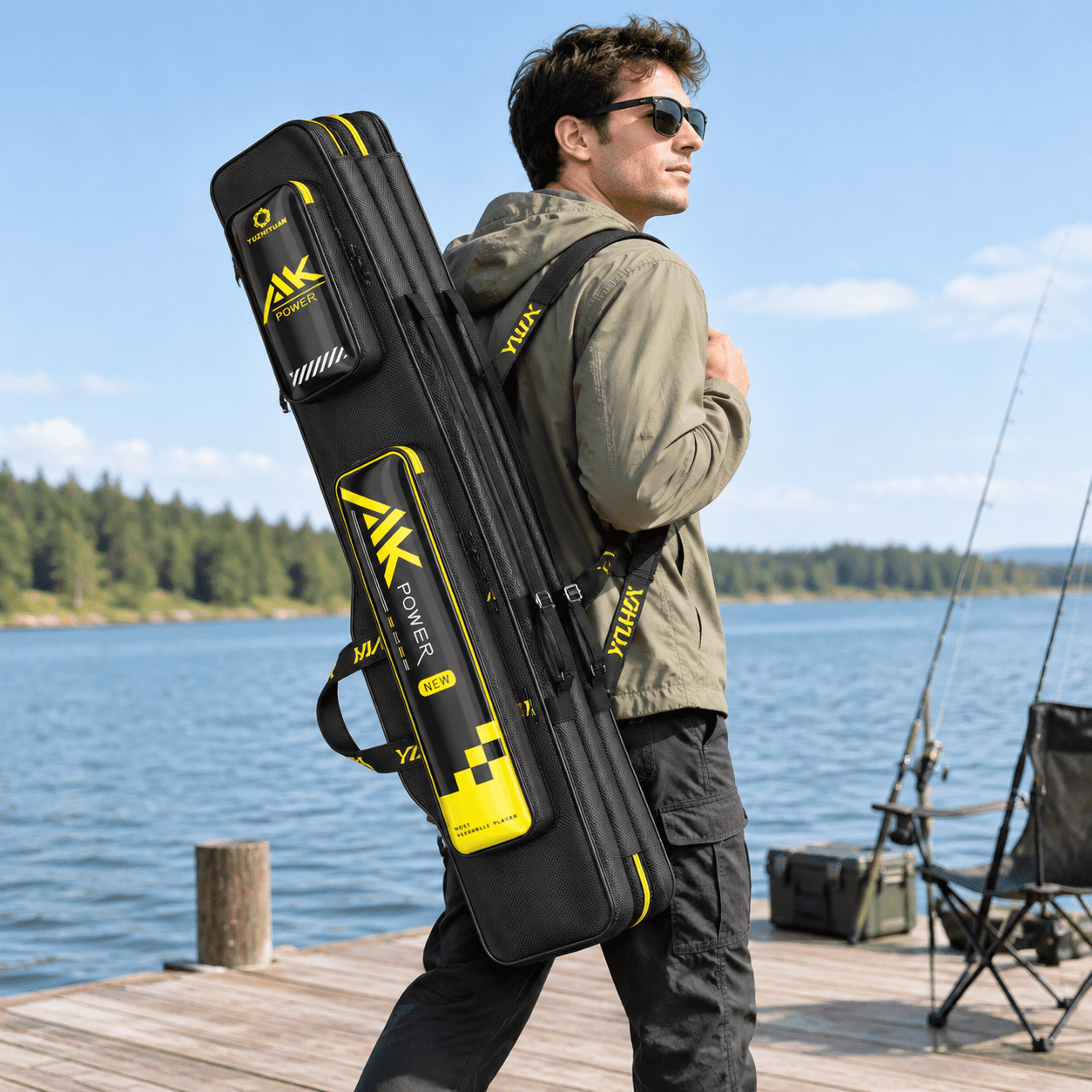 3 Layers Fishing Pole Bag Rod Case 1680d Heavyweight Oxford Wire-reinforced Non-deforming Frame Quick-accesspartments Anti-sag St