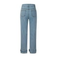 thumbnail image 7 of Women's High Waist Stretch Straight Wide Leg Blue Jeans Distressed Comfort Classic Denim Pants Trousers with Pockets, 7 of 7