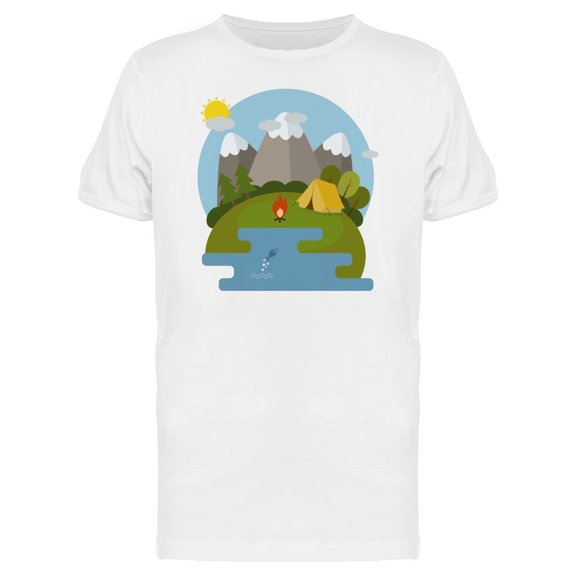 Mountain Lake Camping Doodle Tee Men's -Image by Shutterstock