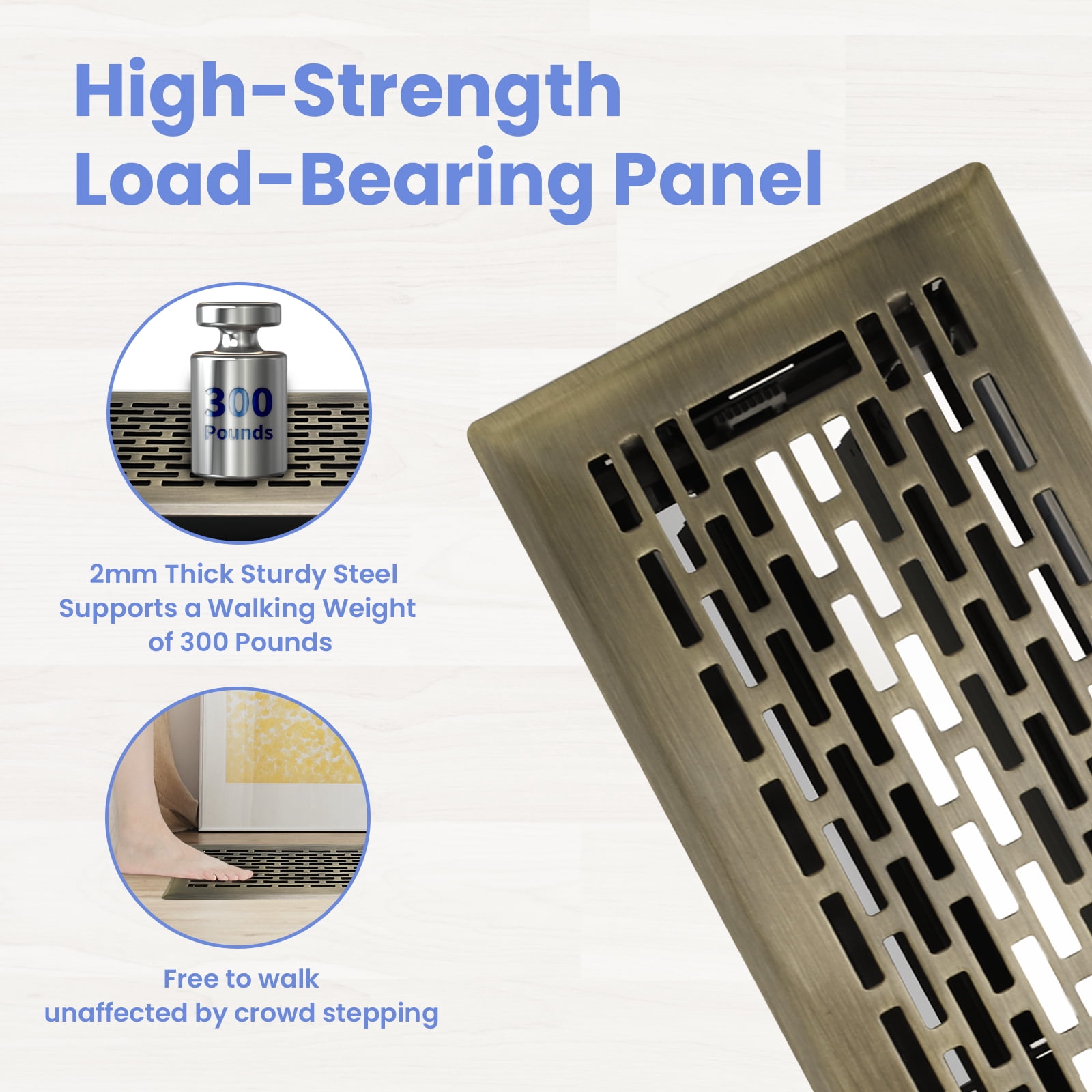 4x14 Inches B Pack Heavy Duty Walkable Floor Register Easy Adjust Air Supply Lever Floor Vents - Boston Design - Vent Cover for Home Floor - Antique Brass