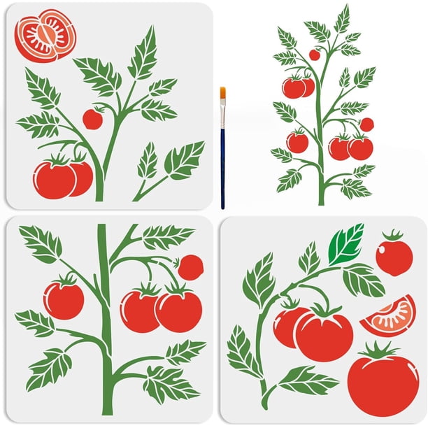 Plantilla de tomates reutilizable (3 piezas, 28 x 54 cm), para empalmar verduras de granja grandes con pincel, 30 x 30 cm.