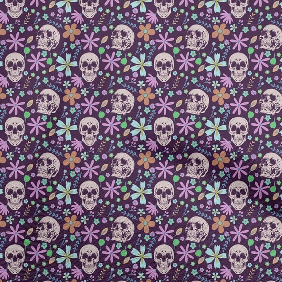 oneOone Georgette Viscose Purple Fabric Skull Craft Projects Decor Fabric Printed By The Yard 42 Inch Wide