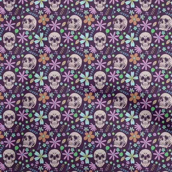 oneOone Rayon Purple Fabric Skull Sewing Material Print Fabric By The Yard 56 Inch Wide-aA