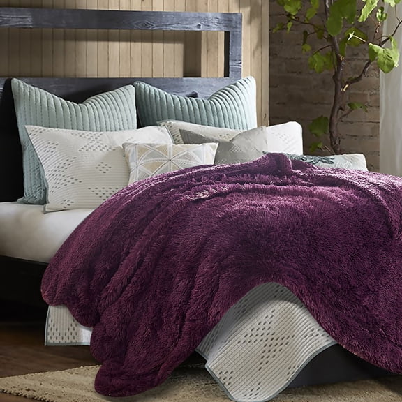 Chanasya Super Soft Shaggy Longfur Throw Blanket | Snuggly Fuzzy Faux Fur Lightweight Warm Elegant Cozy Plush Sherpa Microfiber Blanket | For Couch Bed Chair Photo Props -50 "x 65"- Purple Aubergine