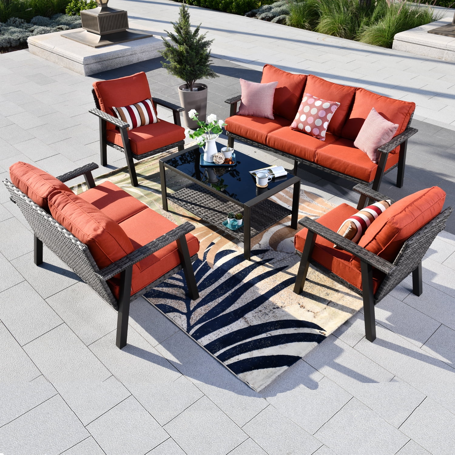 Ovios 5 Piece Outdoor Furniture AllWeather Patio Conversation Set