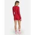 thumbnail image 4 of No Boundaries Giftable Henley Sleep Top and Shorts with Socks Set, 3-Piece, Women's XXS-3X, 4 of 6