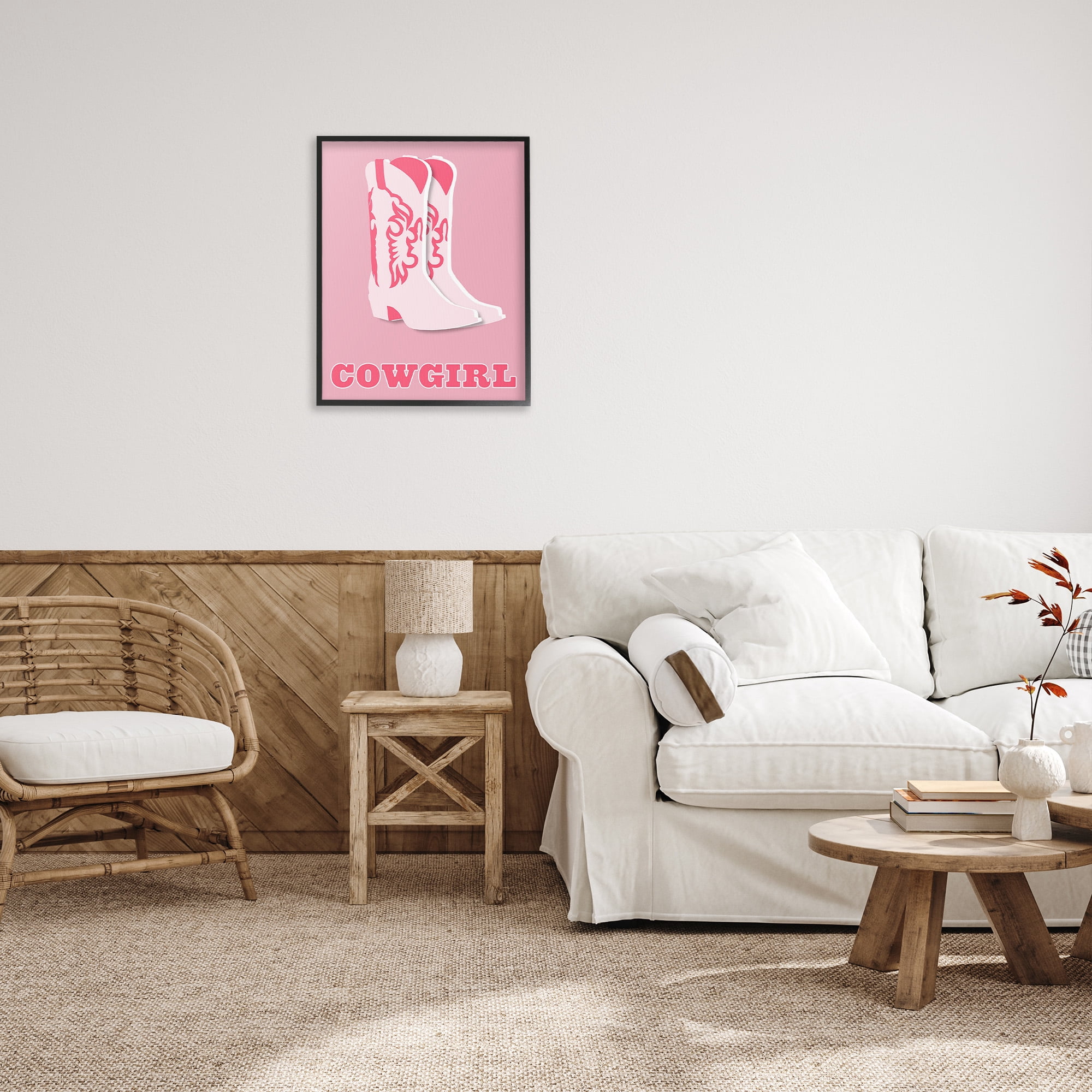 Stupell Industries Pastel Blush Cowgirl Boots Beauty & Fashion Painting Black Framed Art Print Wall Art, 24 x 30