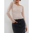 thumbnail image 5 of KelaJuan Women Long Sleeve Crop Tops Sheer Lace Off-Shoulder Shirt Casual Pullovers for Club Streetwear Aesthetic Grunge Clothes, 5 of 6