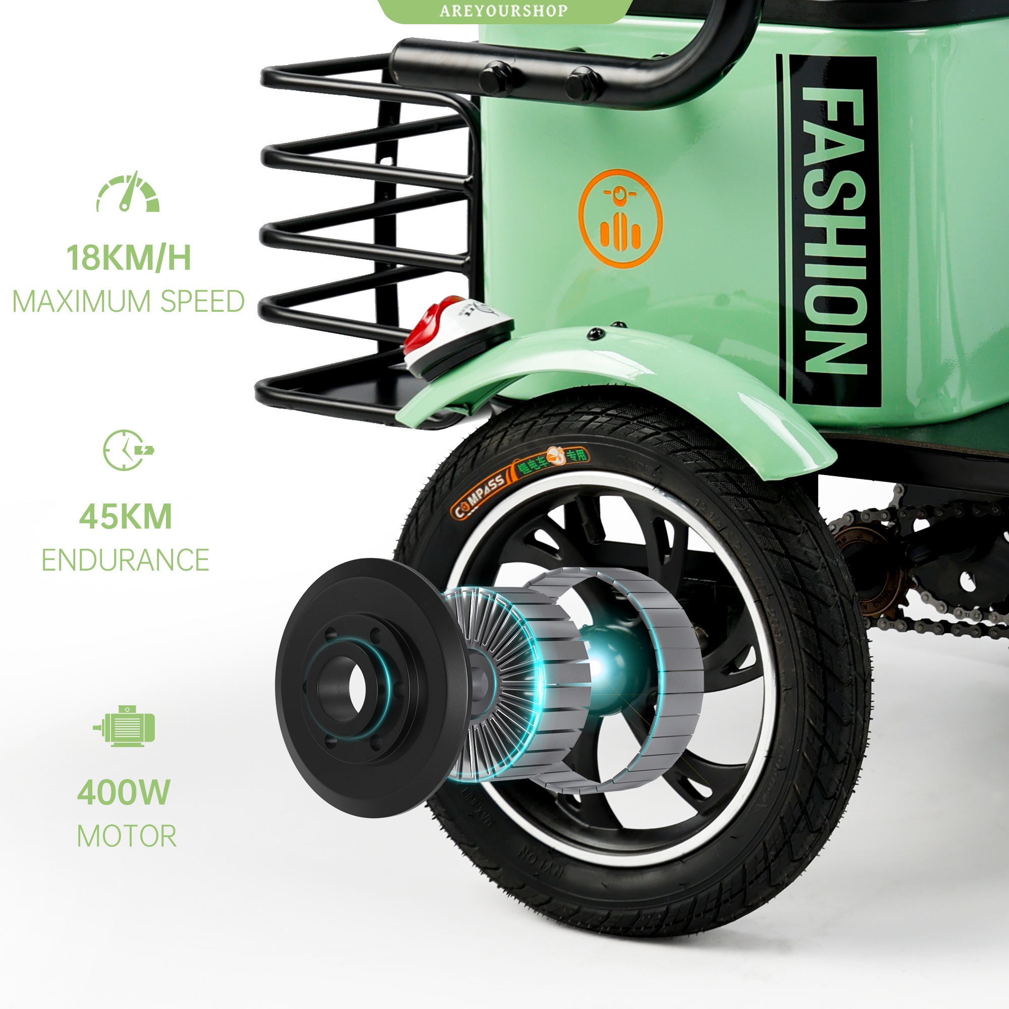 ARTUDATECH Electric Trike, Electric Tricycle for Adult, 400W 48V Foldable 3 Wheel Electric Bikes, Motorized Tricycle Adult Electric Three Wheels Bicycle for Adult Senior With Rear Seat