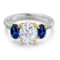 thumbnail image 3 of Gem Stone King 3.36 Cttw White Moissanite Blue Created Sapphire and Lab Grown Diamond Engagement Ring for Women | 925 Silver and 10K Yellow Gold | Oval 9X7MM and 6X4MM | Size 7, 3 of 7