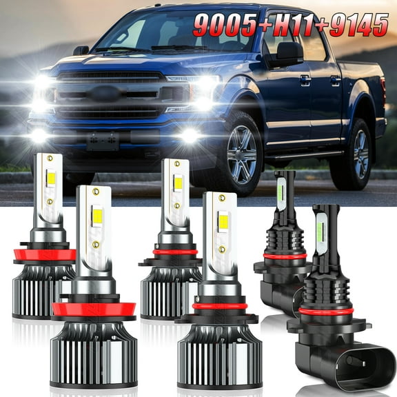 For Ford F150 2015 2016 2017 2018 2019 Combo LED Headlight High Low Beam Fog Light Bulbs 6500K 6Pcs