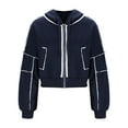 thumbnail image 6 of VEKDONE Womens Full Zip Up Cropped Jacket Y2k Sweatshirts Hoodie Jackets Fall Long Sleeve Drawstring Hooded Pullover Fashion Coats with Pockets, 6 of 9