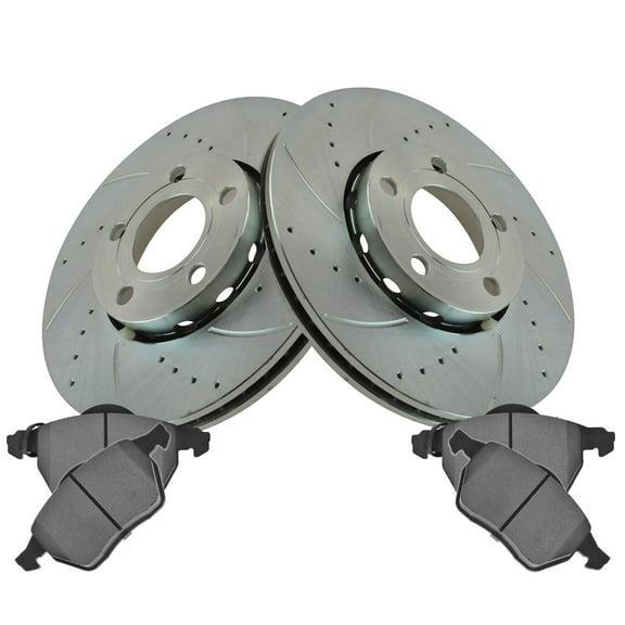 TRQ Front Performance Brake Pad & Rotor Kit Brake Pads Brake Rotors Set Semi-Metallic Premium G-Coated Fits Select 2000-2004 Audi A4 1999-2004 A4 Quattro 2002 S4 2001-2005 Volkswagen Passat