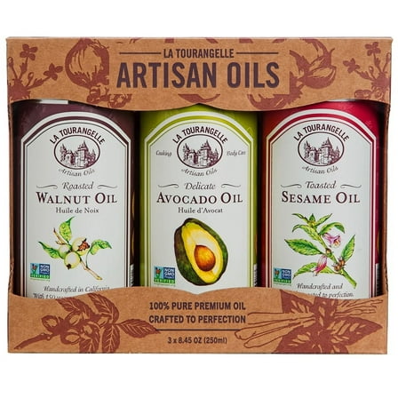 La Tourangelle,Trio of Oils Gift Box - Roasted Walnut, Delicate Avocado, Toasted Sesame Oil, Pack of 3 x 8.45 oz