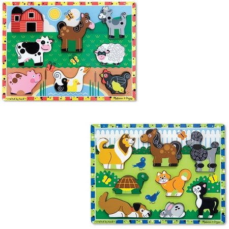 Seasons Puzzle Set - Melissa & Doug Wooden Chunky Puzzles Set, Farm and Pets