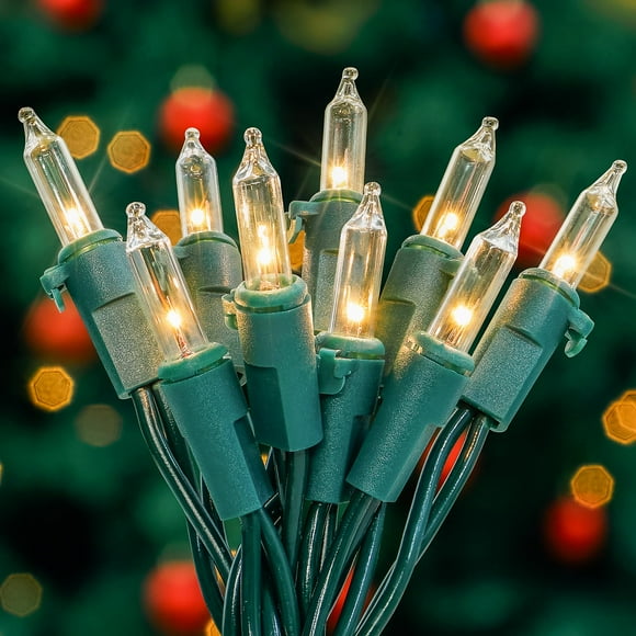 Luces navideñas Youngar, 23 m, 100 hilos verdes, blanco cálido, paquete de 2