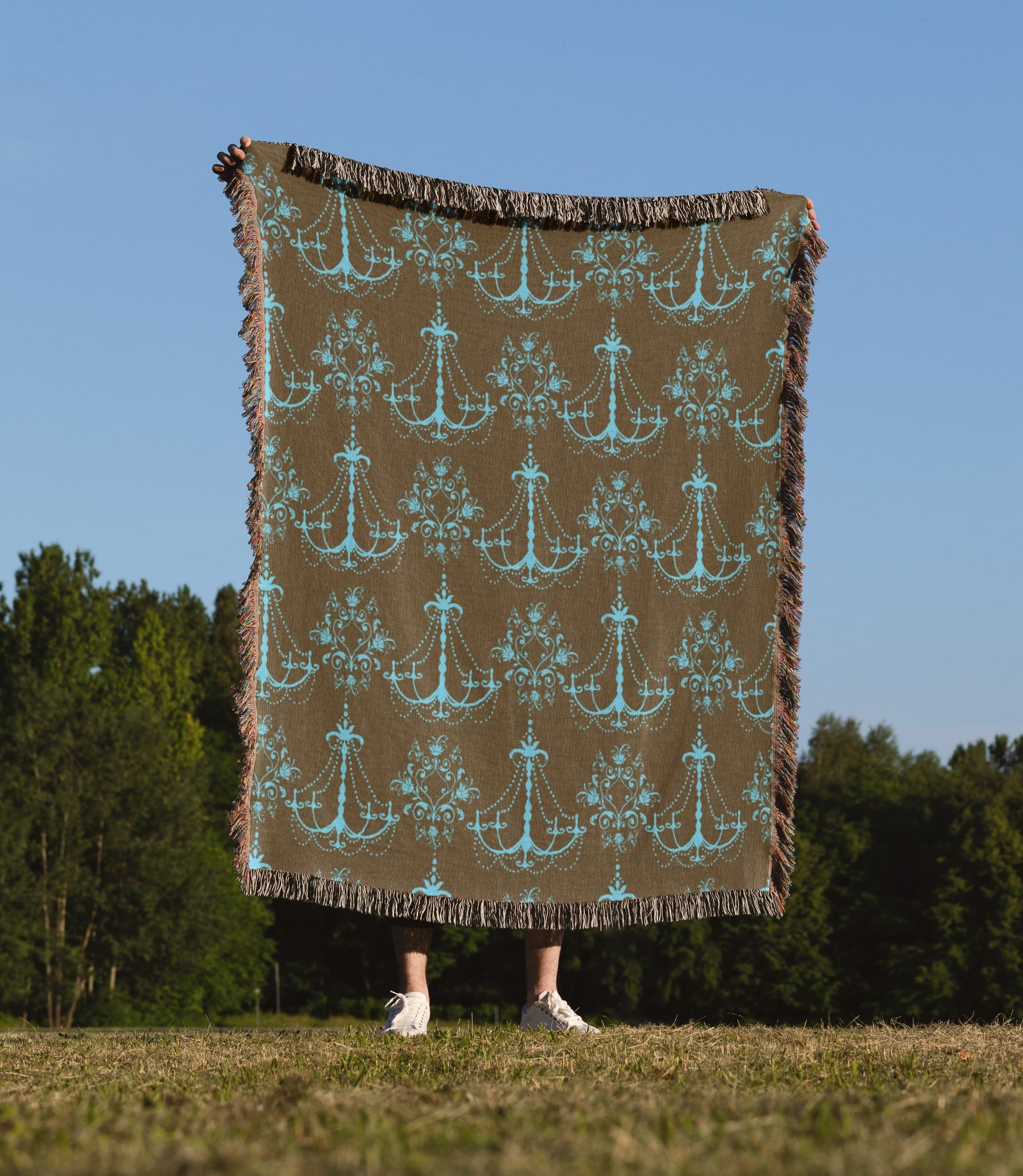 Chic Blue And Brown Chandeliers, Woven Blanket