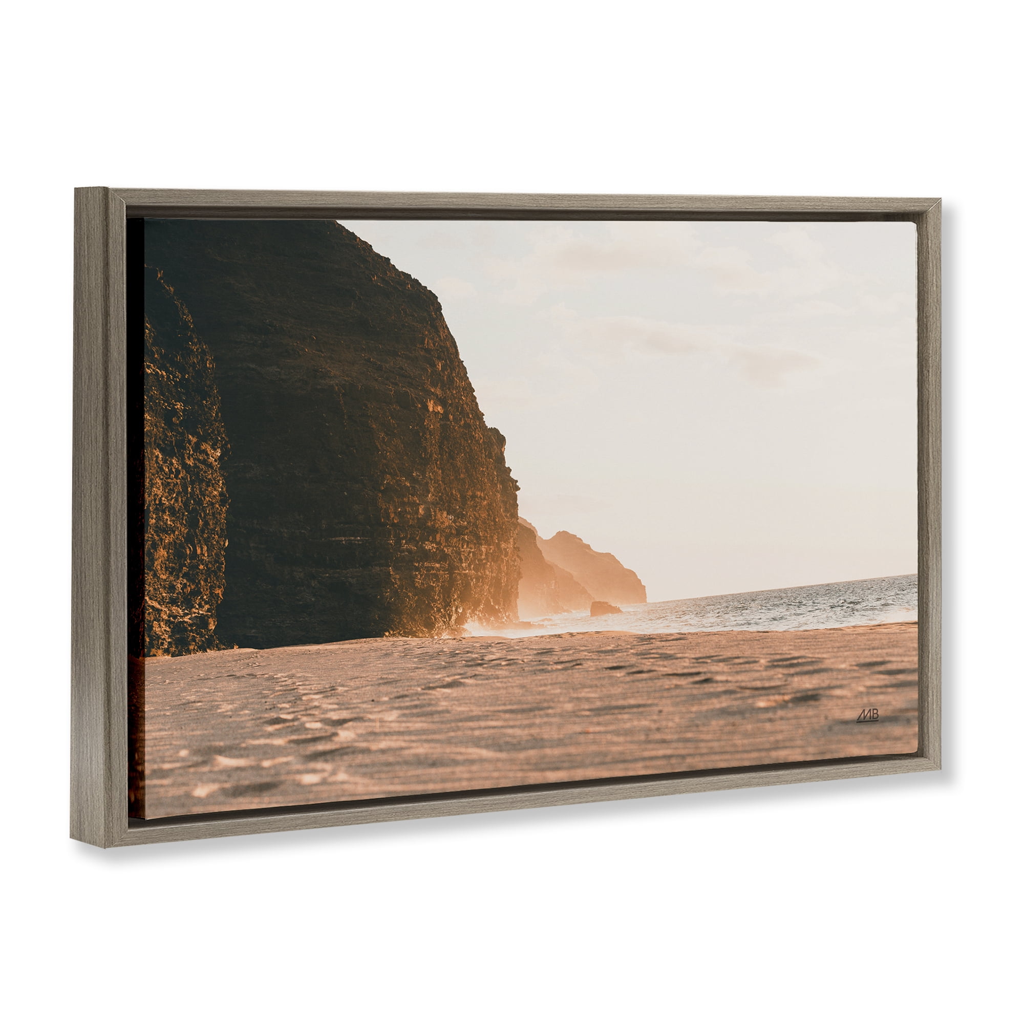 Stupell Industries Hawaiian Glow Shoreline Landscape & Nature Photography Brown Floater Framed Canvas Art Print Wall Art, 31 x 21