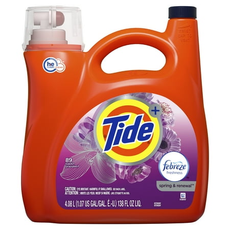 Tide Plus Febreze Freshness Spring & Renewal HE Turbo Clean Liquid Laundry Detergent, 138 fl oz 89 loads