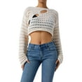 thumbnail image 1 of Fiomva Women Hollow Out Crochet Knit Crop Top Color Block Pullover Jumper Tops Loose Patchwork Shirts 90S Streetwear, 1 of 9