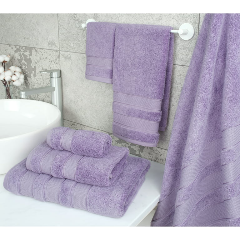 American Soft Linen Salem 6 Piece Bath Towel Set, 100% Turkish Combed Cotton, Lilac, Purple