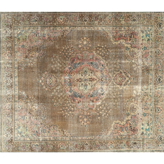 Ahgly Company Machine Washable Indoor Rectangle Traditional Light French Beige Brown Area Rugs, 7' x 10'