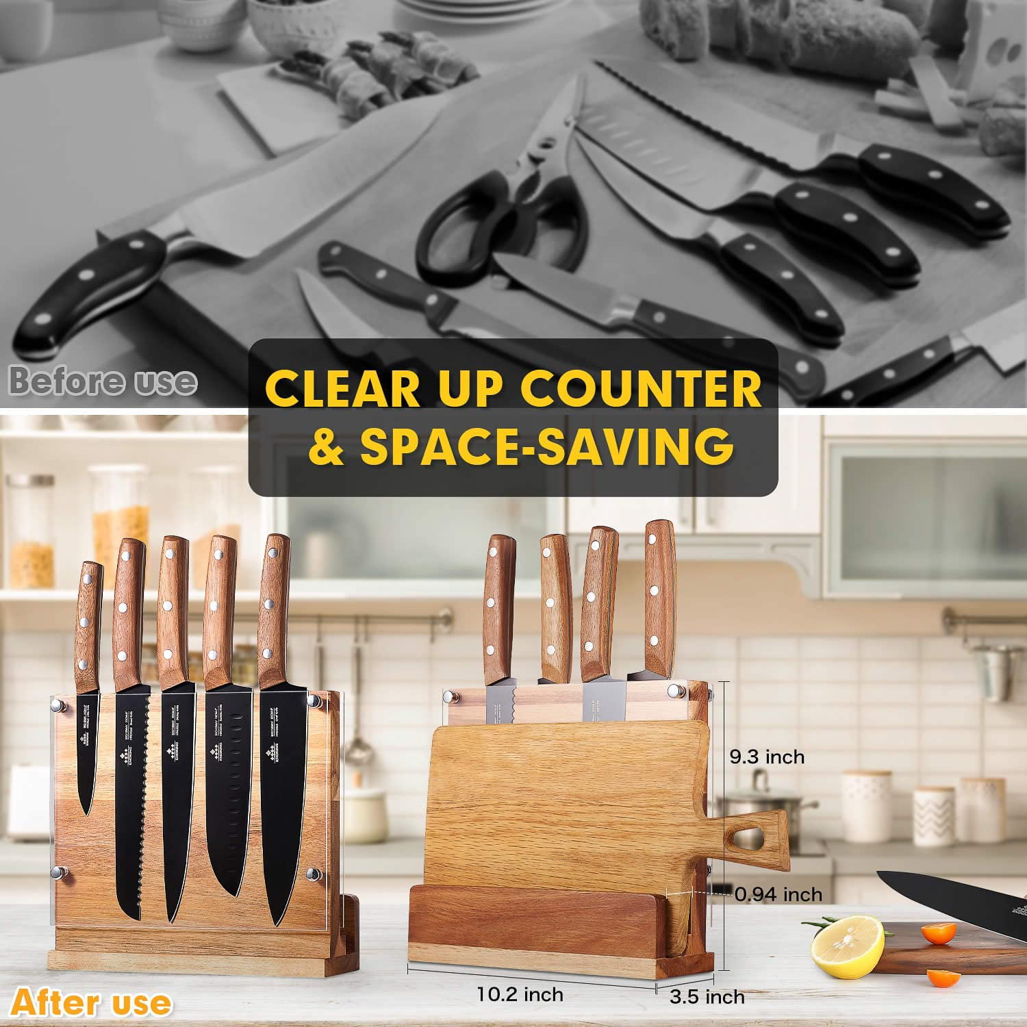 ENOKING Magnetic Knife Block Natural Wooden Knife Block with Double Side  Magn