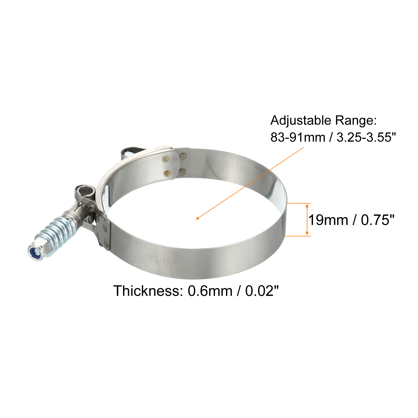Uxcell T-Bolt Hose Clamps with Spring, 4 Pack 304 Stainless Steel Adjustable Worm Hose Clamp for 3" Hose ID
