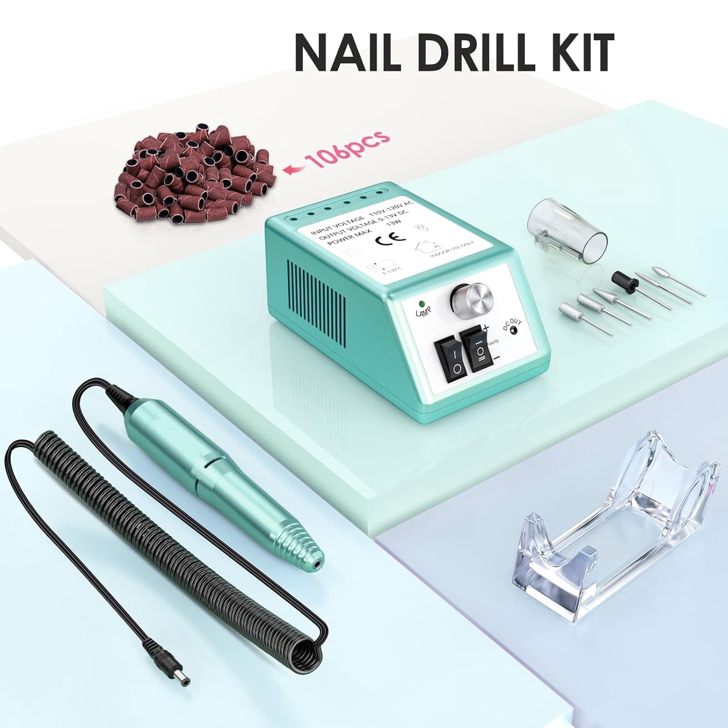 COSITTE Professional Electric Nail Drill Machine 20000 RPM for Acrylic & Gel Nails, Manicure Pedicure Tool Set for Salon & Home Use(Green)