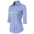 thumbnail image 3 of Made by Olivia Women's 3/4 Sleeve Stretchy Button Down Collar Office Formal Casual Blouse Shirts Top, 3 of 5