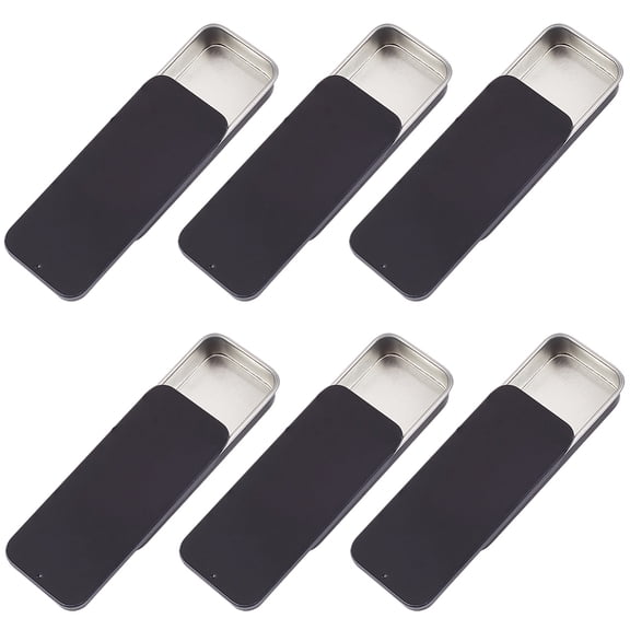 6Pcs Tinplate Storage Boxs with Slider Lids Gift Packaging Cases Rectangle Black 8x3.4x1.2cm