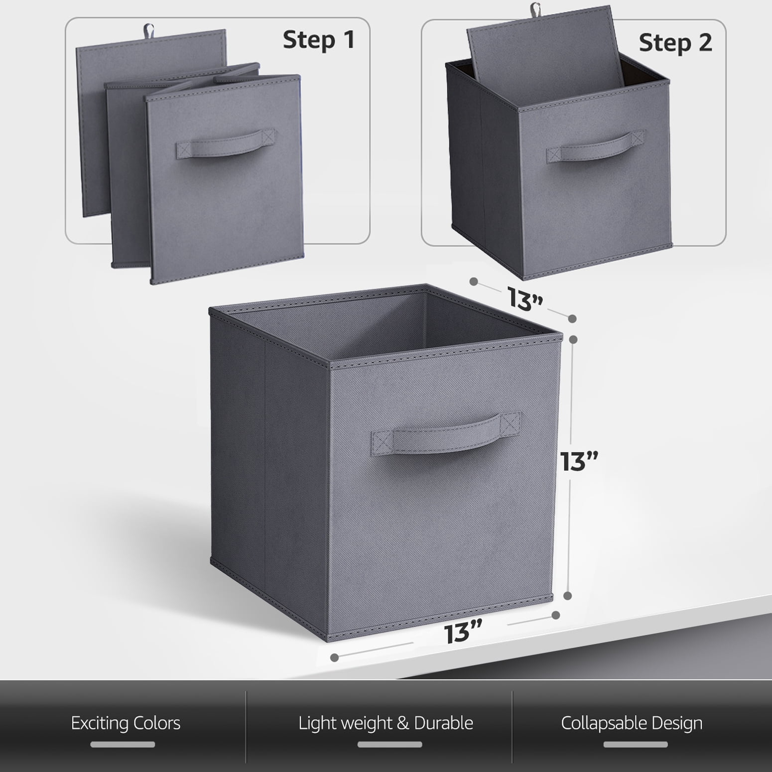 Sorbus 13 Inch Collapsible Fabric Storage Cubes, 8 Foldable Baskets for Organizing for Closet, Shelves, Clothes, Toys, Books, Grey