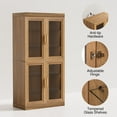 thumbnail image 5 of MAYEERTY Curio Display Cabinet with Glass Doors, DIY Combination Storage Cabinets with Adjustable Shelves for Living Room, Natural Wood, 5 of 8